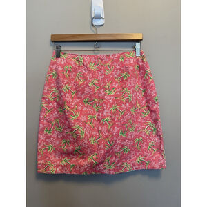Lilly Pulitzer Vintage White Label Pink‎ Green Palm Tree Skirt Women’s Size 8